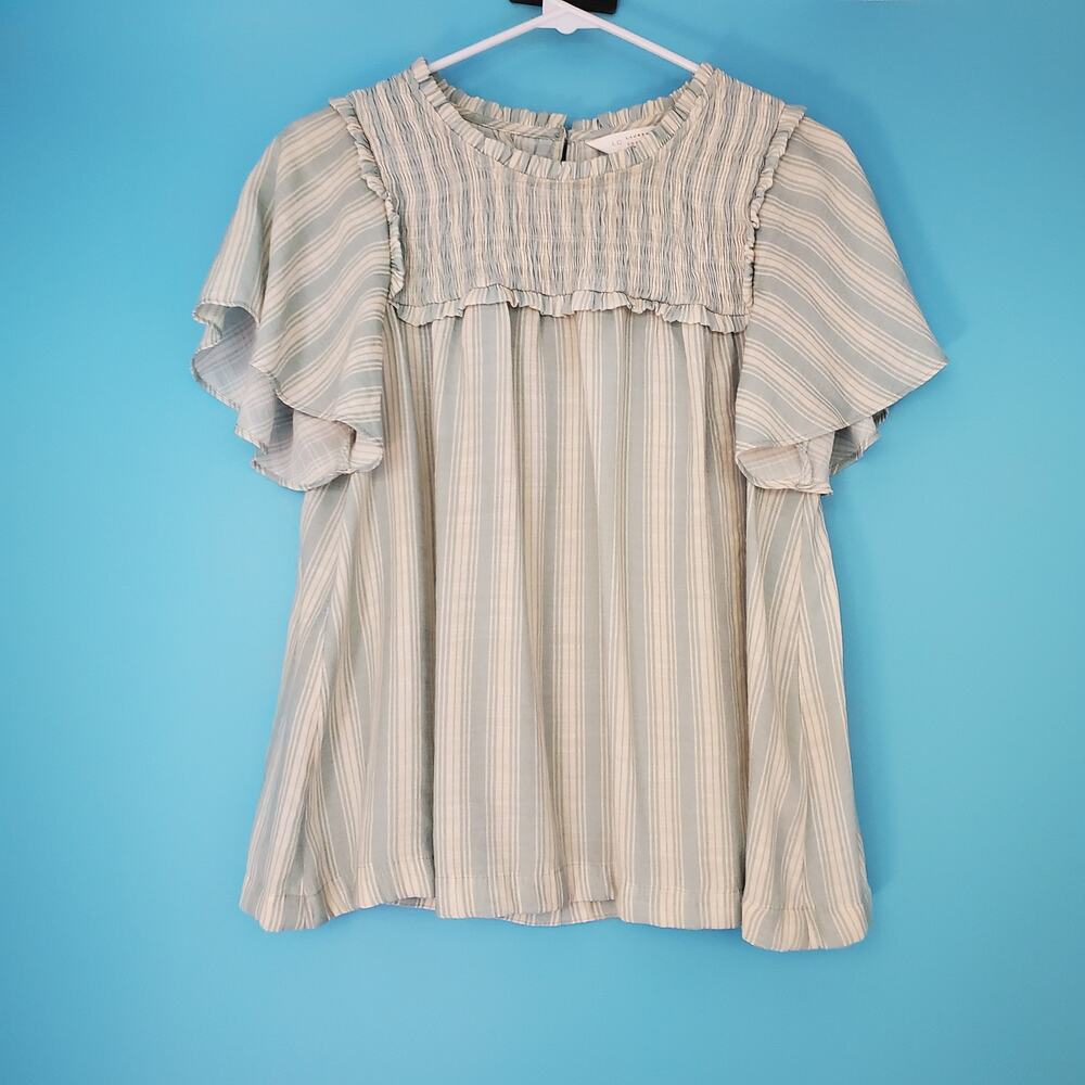 LC Lauren Conrad Blouse Size Small Striped Elastic Top Ruffled Trim